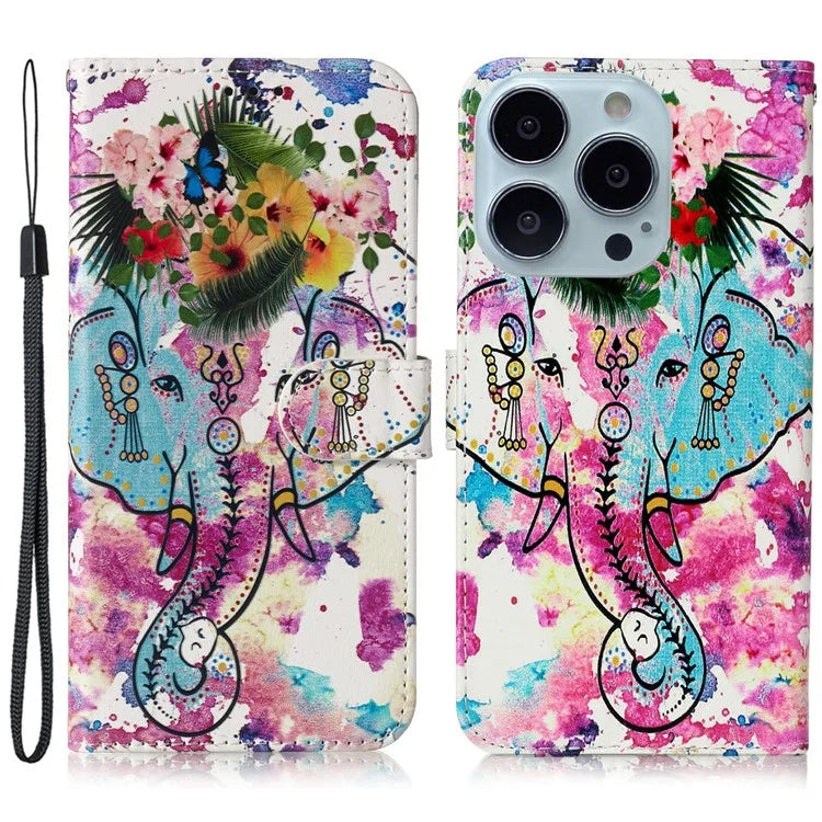 For iPhone 16 Pro Max Case Pattern Printed Leather Phone Cover with Stand 3 Card Holder