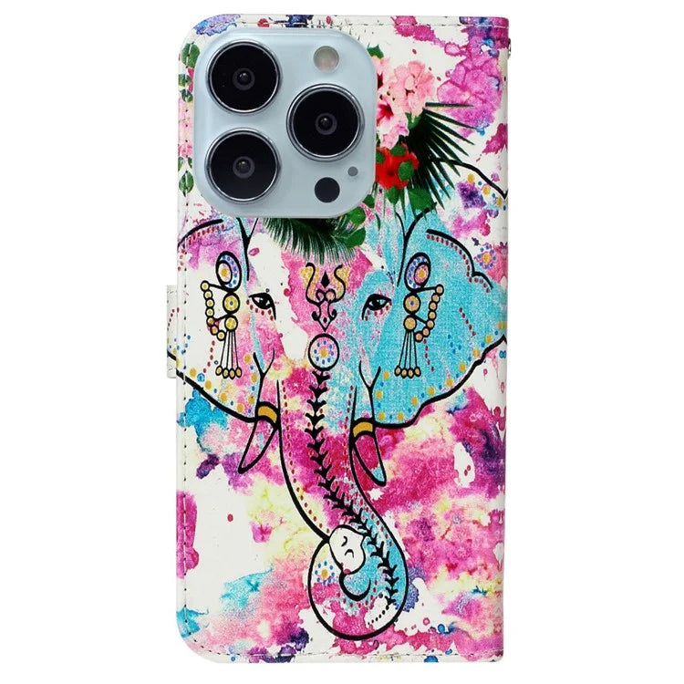 For iPhone 16 Pro Max Case Pattern Printed Leather Phone Cover with Stand 3 Card Holder