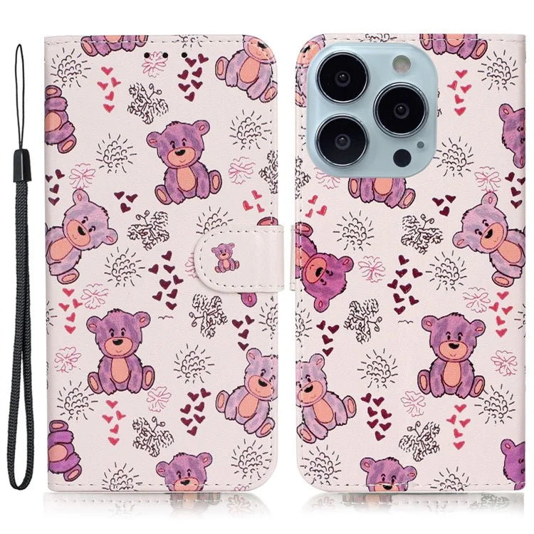 For iPhone 16 Pro Max Case Pattern Printed Leather Phone Cover with Stand 3 Card Holder