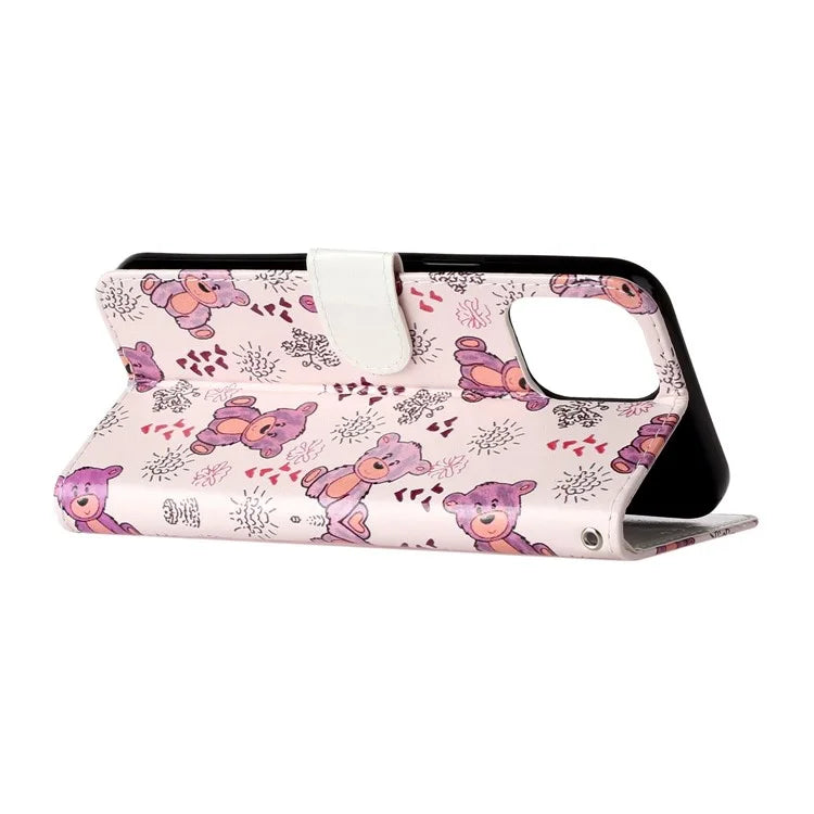 For iPhone 16 Pro Max Case Pattern Printed Leather Phone Cover with Stand 3 Card Holder