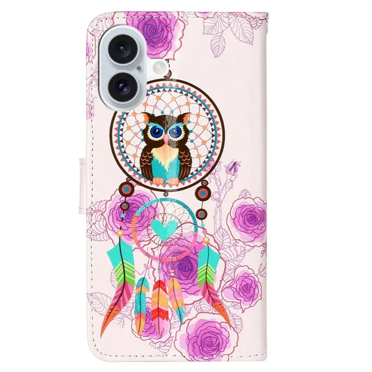 For iPhone 16 Plus Case Pattern Design Flip Leather Phone Cover with Strap