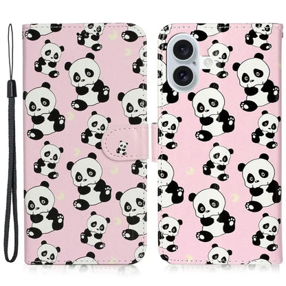 For iPhone 16 Plus Case Pattern Design Flip Leather Phone Cover with Strap