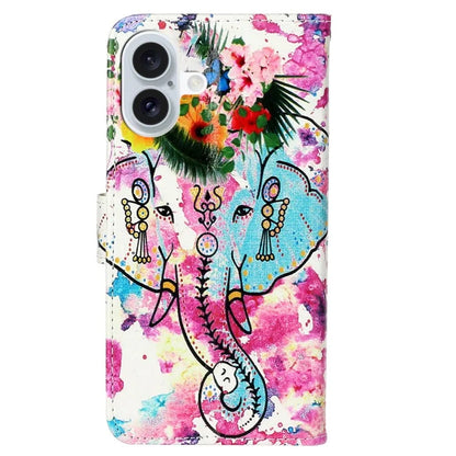 For iPhone 16 Plus Case Pattern Design Flip Leather Phone Cover with Strap