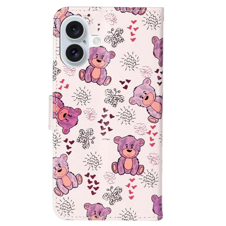 For iPhone 16 Plus Case Pattern Design Flip Leather Phone Cover with Strap