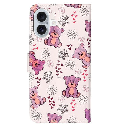 For iPhone 16 Plus Case Pattern Design Flip Leather Phone Cover with Strap