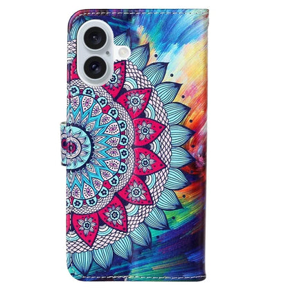 For iPhone 16 Plus Case Pattern Design Flip Leather Phone Cover with Strap
