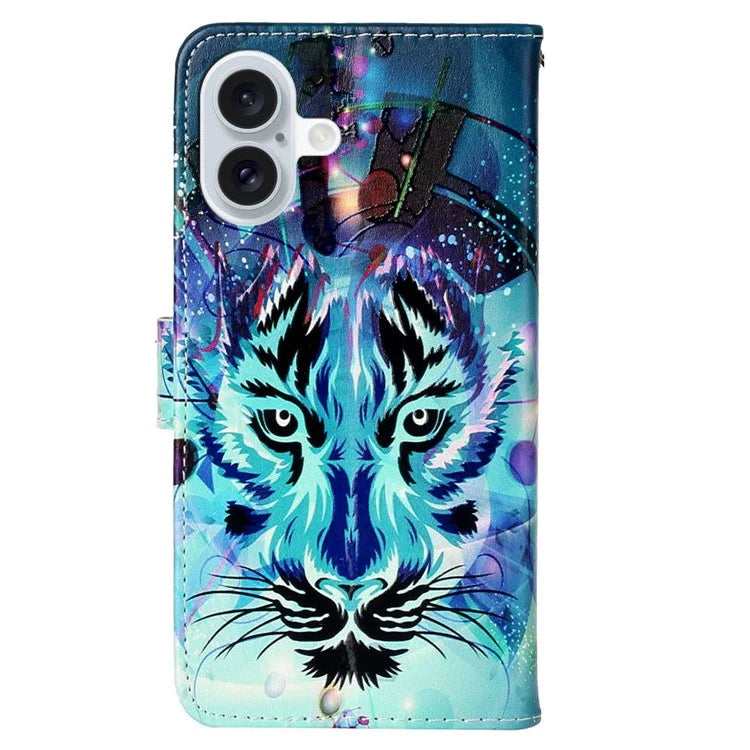 For iPhone 16 Plus Case Pattern Design Flip Leather Phone Cover with Strap