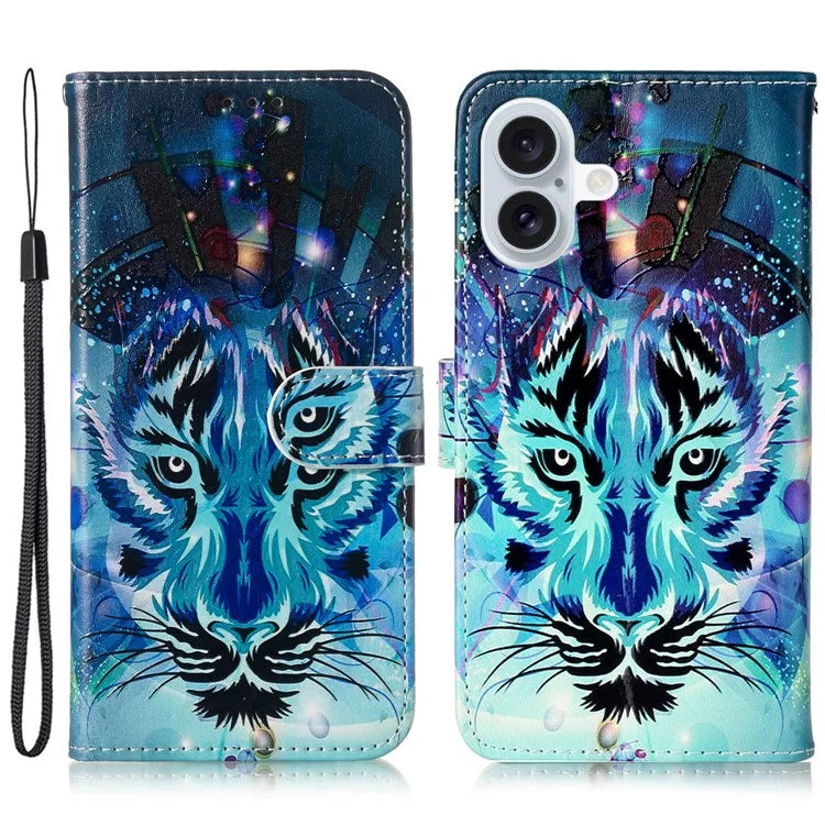 For iPhone 16 Case Leather Card Slot Holder Flip Phone Cover Pattern Printing