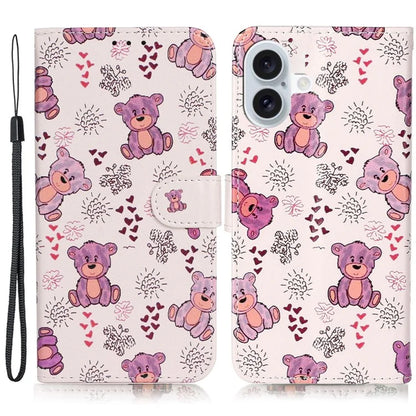For iPhone 16 Case Leather Card Slot Holder Flip Phone Cover Pattern Printing
