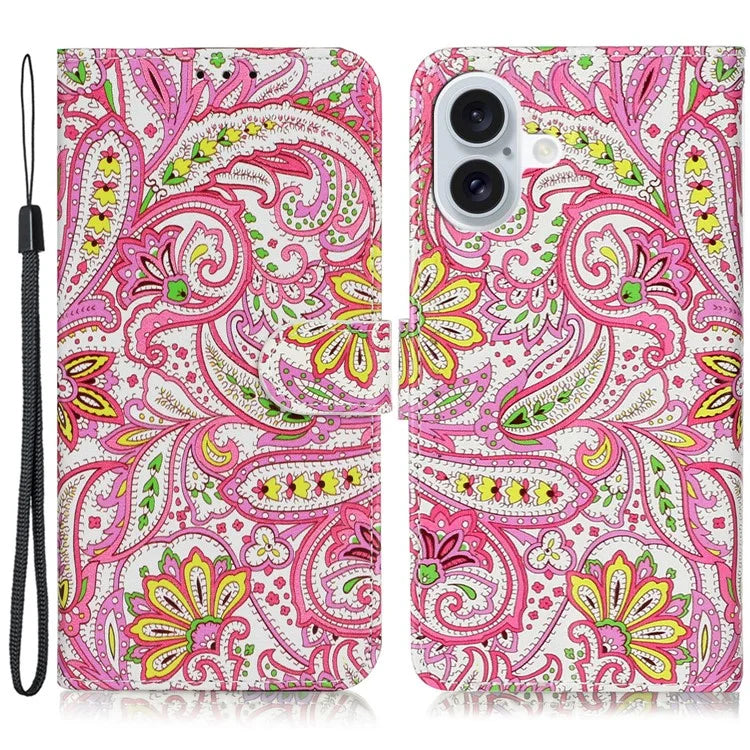 For iPhone 16 Case Leather Card Slot Holder Flip Phone Cover Pattern Printing