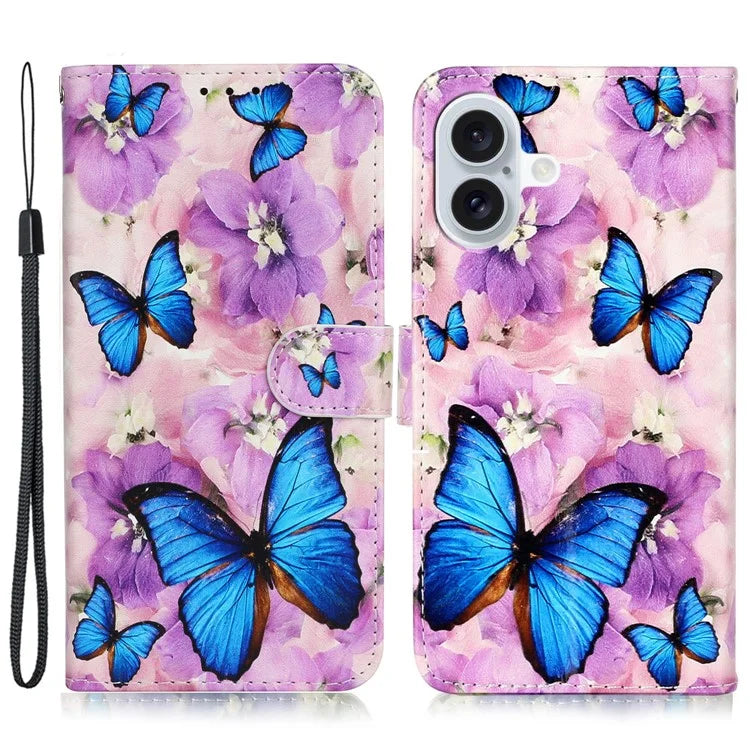 For iPhone 16 Case Leather Card Slot Holder Flip Phone Cover Pattern Printing