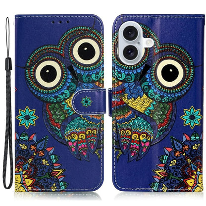 For iPhone 16 Case Leather Card Slot Holder Flip Phone Cover Pattern Printing