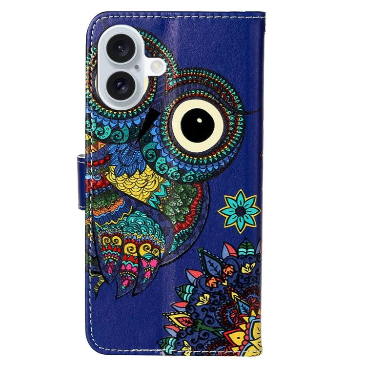 For iPhone 16 Case Leather Card Slot Holder Flip Phone Cover Pattern Printing