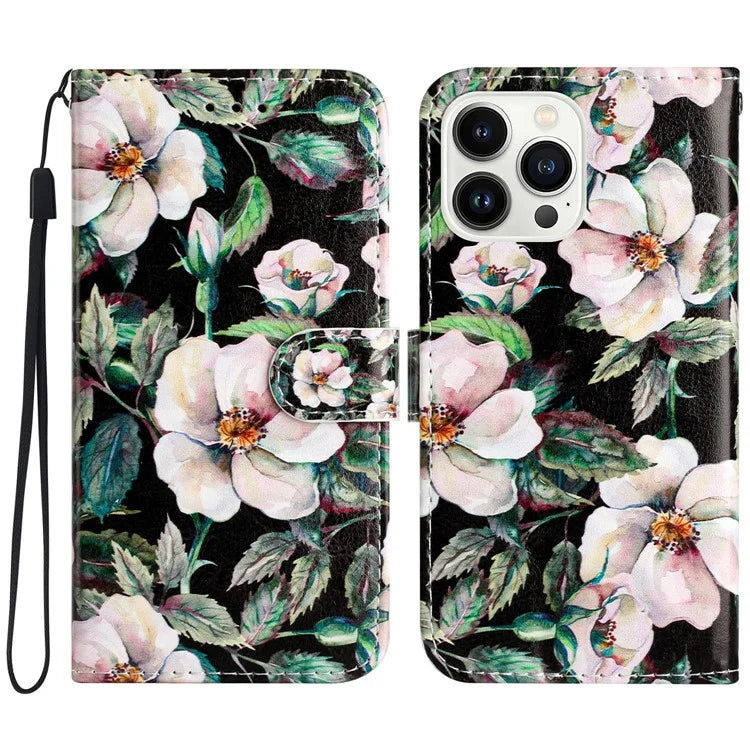 For iPhone 16 Pro Max Case Card Slot Holder Leather Phone Cover Cute Pattern