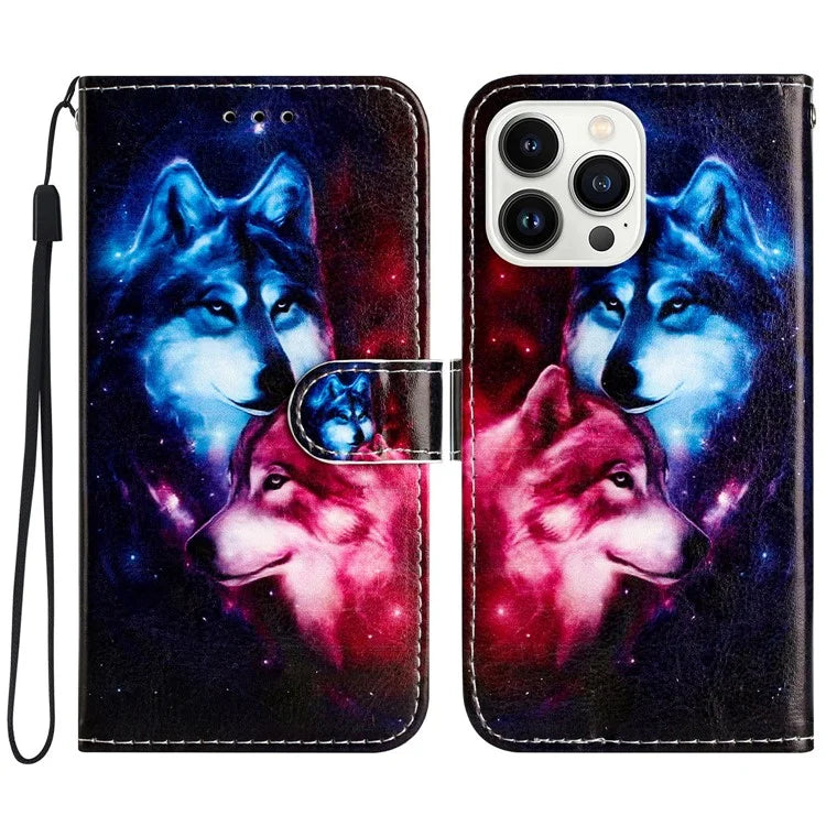 For iPhone 16 Pro Max Case Card Slot Holder Leather Phone Cover Cute Pattern
