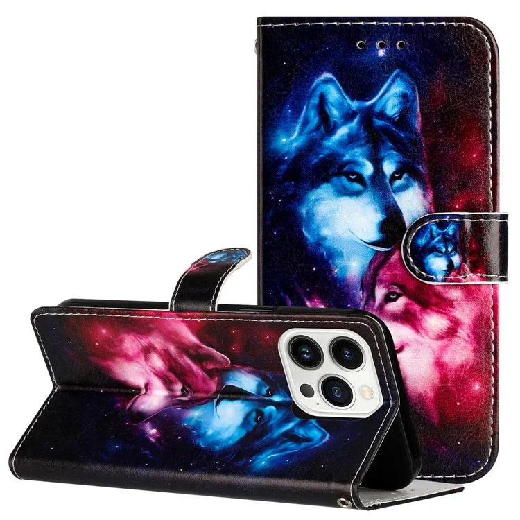 For iPhone 16 Pro Max Case Card Slot Holder Leather Phone Cover Cute Pattern