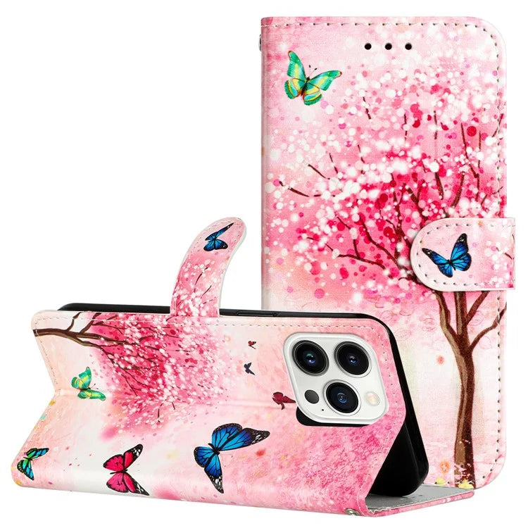 For iPhone 16 Pro Max Case Card Slot Holder Leather Phone Cover Cute Pattern