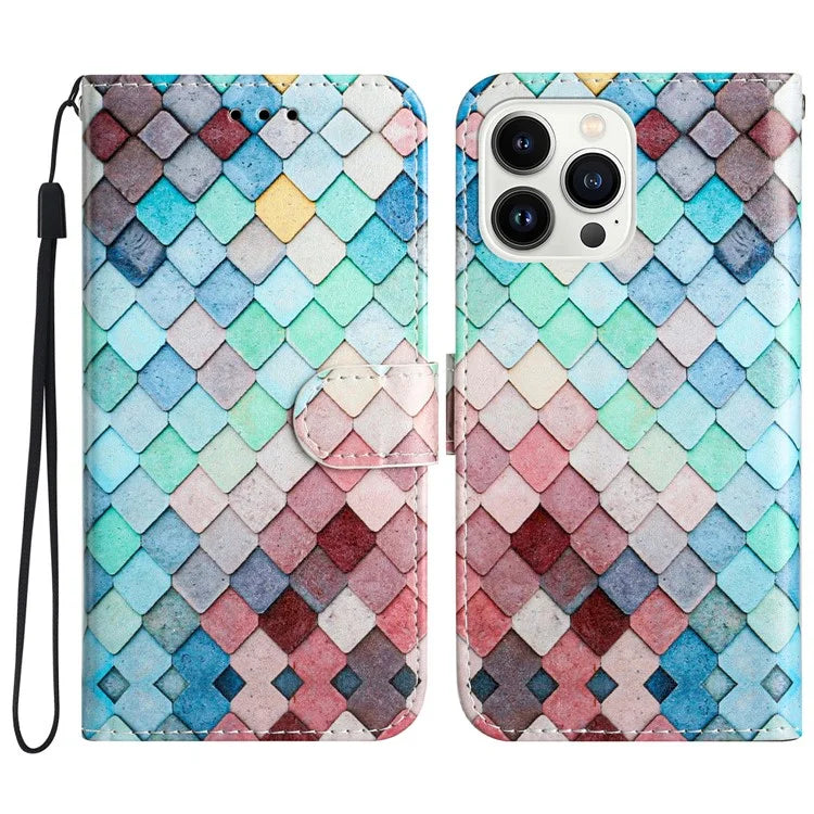 For iPhone 16 Pro Max Case Card Slot Holder Leather Phone Cover Cute Pattern