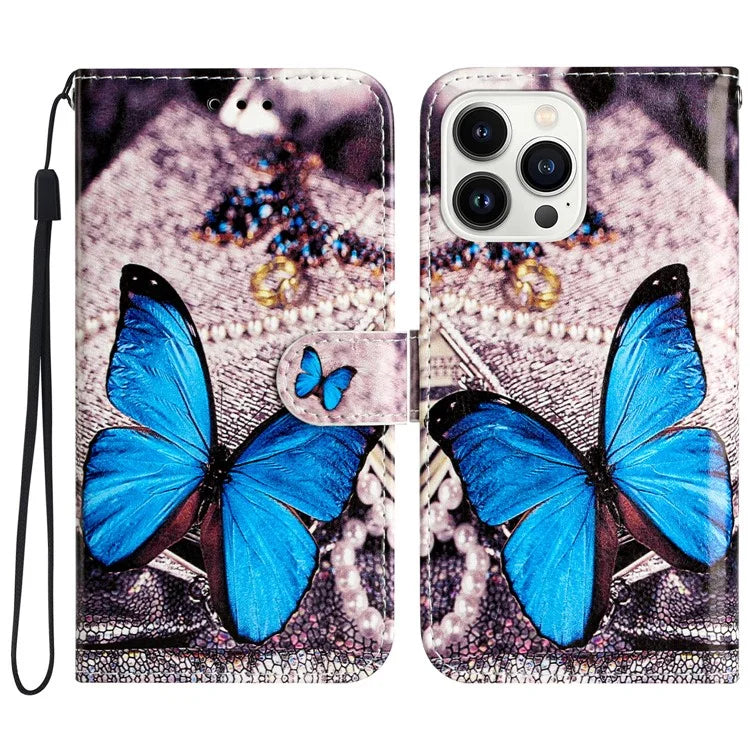 For iPhone 16 Pro Max Case Card Slot Holder Leather Phone Cover Cute Pattern