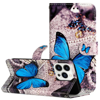 For iPhone 16 Pro Max Case Card Slot Holder Leather Phone Cover Cute Pattern