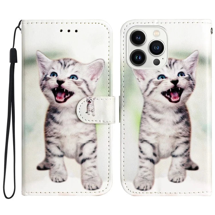 For iPhone 16 Pro Max Case Card Slot Holder Leather Phone Cover Cute Pattern