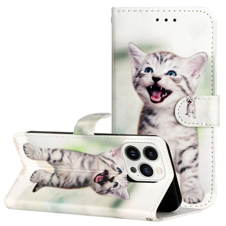 For iPhone 16 Pro Max Case Card Slot Holder Leather Phone Cover Cute Pattern