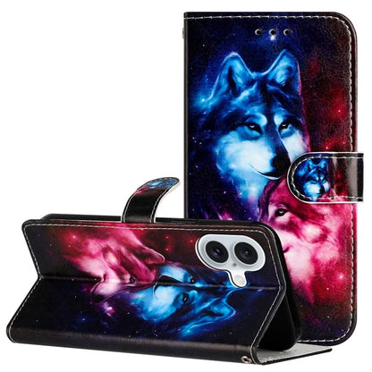 For iPhone 16 Plus Leather Case Pattern Printed Wallet Flip Phone Cover
