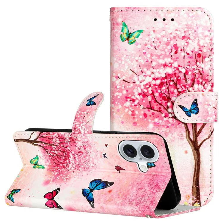 For iPhone 16 Plus Leather Case Pattern Printed Wallet Flip Phone Cover