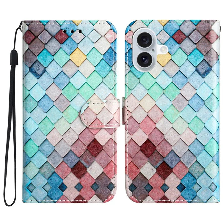 For iPhone 16 Plus Leather Case Pattern Printed Wallet Flip Phone Cover
