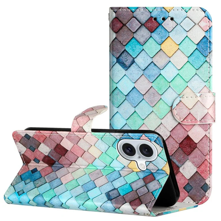 For iPhone 16 Plus Leather Case Pattern Printed Wallet Flip Phone Cover