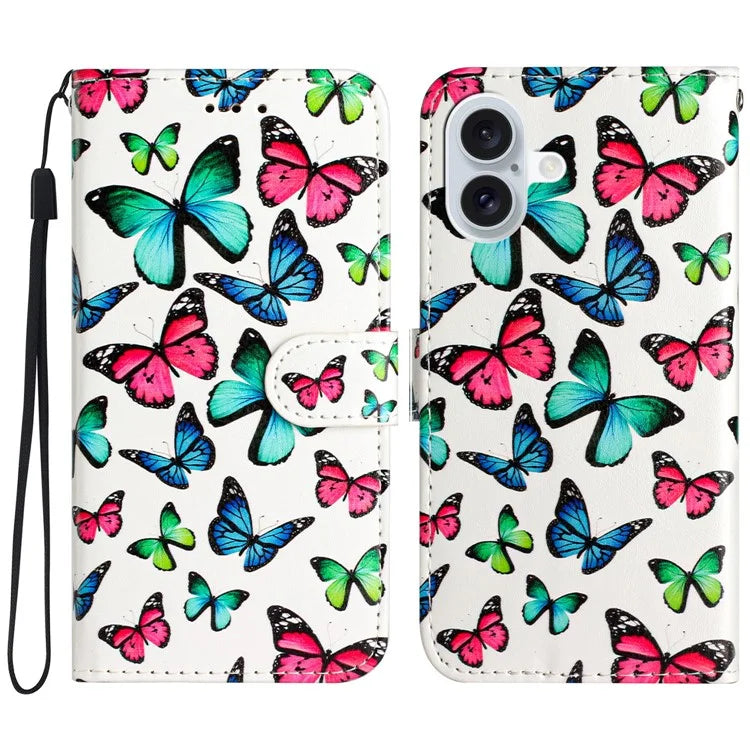 For iPhone 16 Plus Leather Case Pattern Printed Wallet Flip Phone Cover