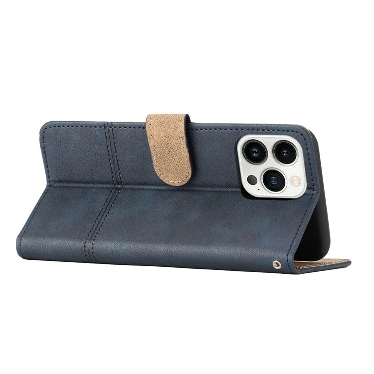 For iPhone 16 Pro Case Viewing Stand PU Leather Phone Cover Line Imprinted