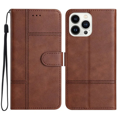 For iPhone 16 Pro Case Viewing Stand PU Leather Phone Cover Line Imprinted