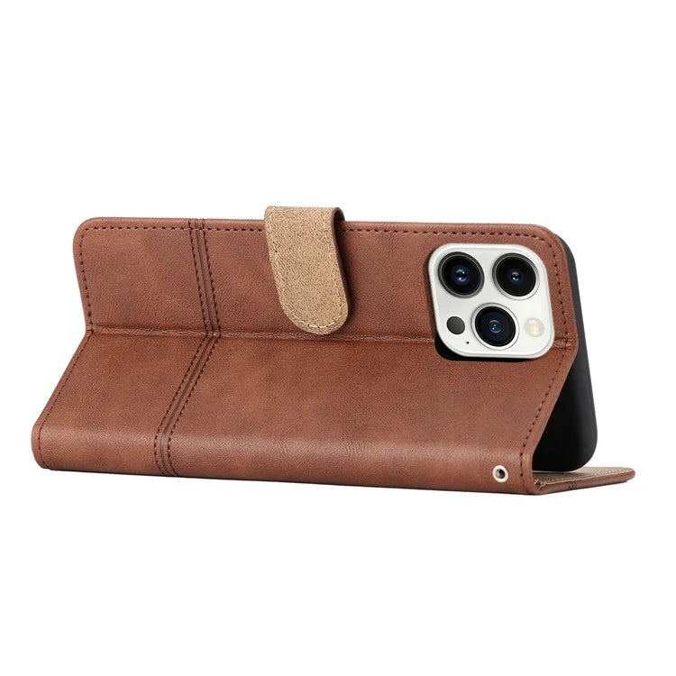 For iPhone 16 Pro Case Viewing Stand PU Leather Phone Cover Line Imprinted