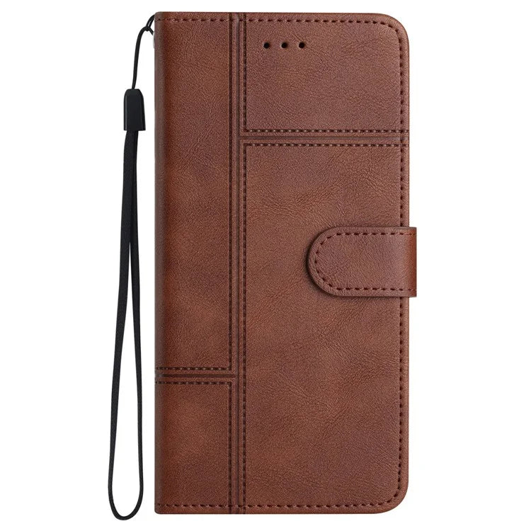 For iPhone 16 Pro Case Viewing Stand PU Leather Phone Cover Line Imprinted