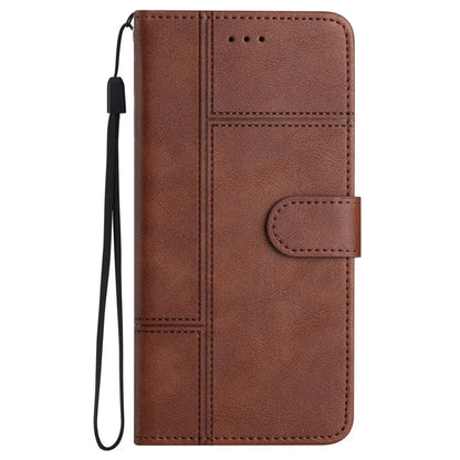 For iPhone 16 Pro Case Viewing Stand PU Leather Phone Cover Line Imprinted