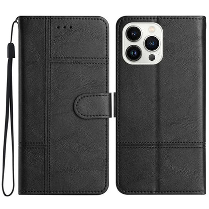 For iPhone 16 Pro Case Viewing Stand PU Leather Phone Cover Line Imprinted