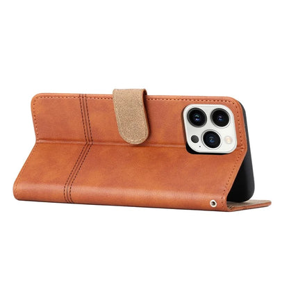 For iPhone 16 Pro Case Viewing Stand PU Leather Phone Cover Line Imprinted
