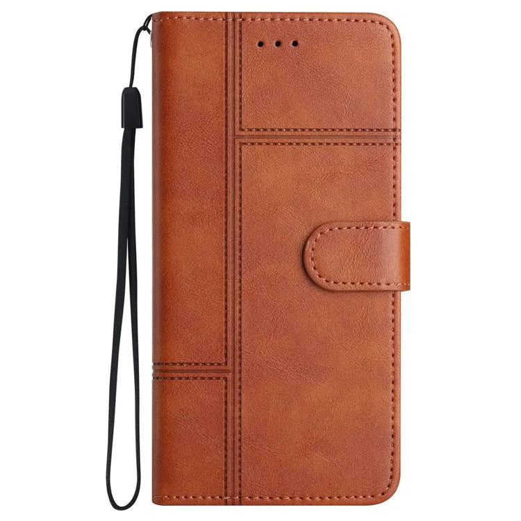 For iPhone 16 Pro Case Viewing Stand PU Leather Phone Cover Line Imprinted