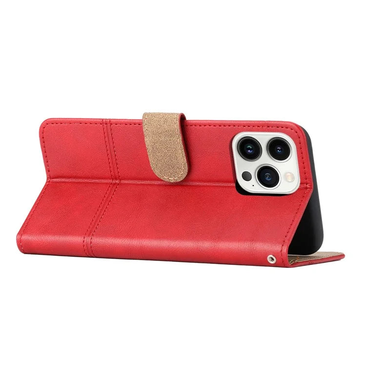 For iPhone 16 Pro Case Viewing Stand PU Leather Phone Cover Line Imprinted