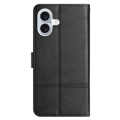 For iPhone 16 Case PU Leather Phone Cover Card Slots Wrist Strap Line Pattern