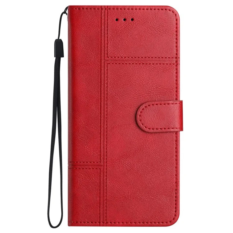 For iPhone 16 Case PU Leather Phone Cover Card Slots Wrist Strap Line Pattern