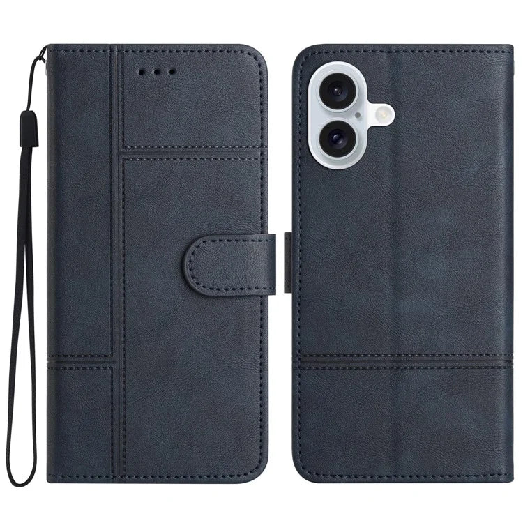 For iPhone 16 Plus Case PU Leather Card Slots Protective Phone Cover Cowhide Texture