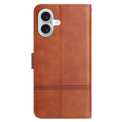 For iPhone 16 Plus Case PU Leather Card Slots Protective Phone Cover Cowhide Texture