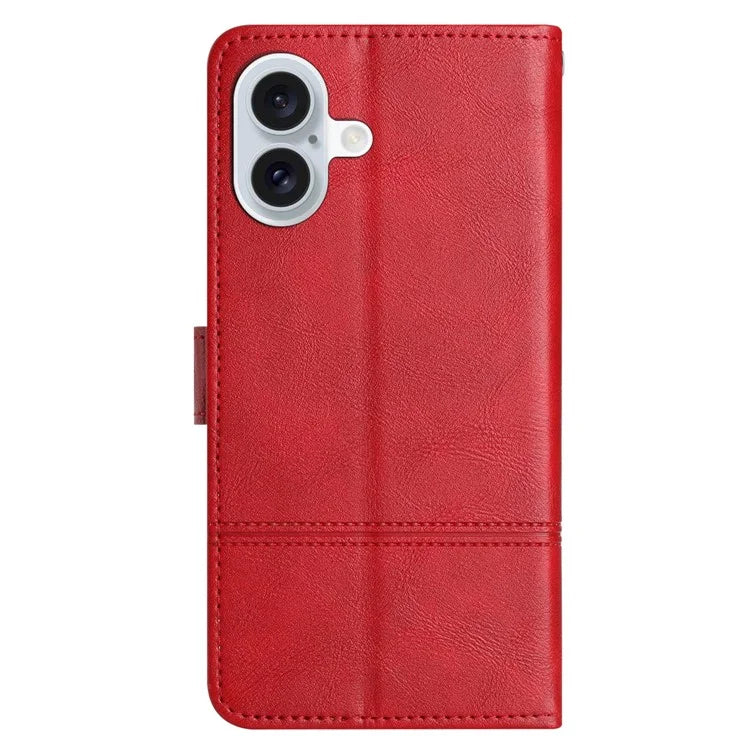 For iPhone 16 Plus Case PU Leather Card Slots Protective Phone Cover Cowhide Texture