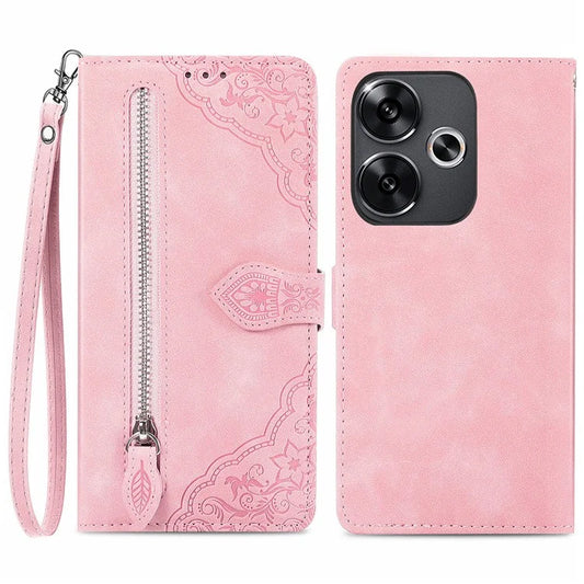 For Xiaomi Redmi Turbo 3 5G / Poco F6 5G Case Zipper Wallet Leather Floral Phone Cover