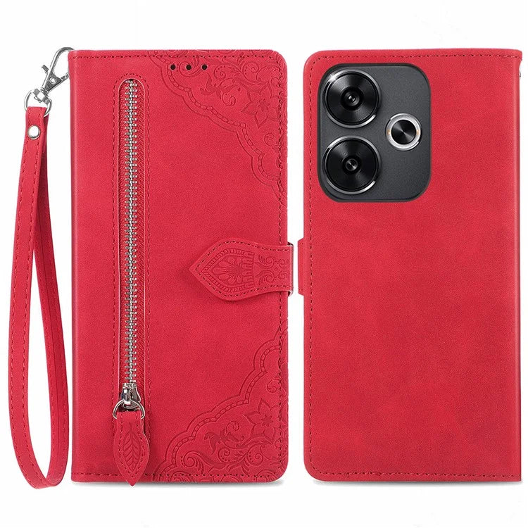 For Xiaomi Redmi Turbo 3 5G / Poco F6 5G Case Zipper Wallet Leather Floral Phone Cover
