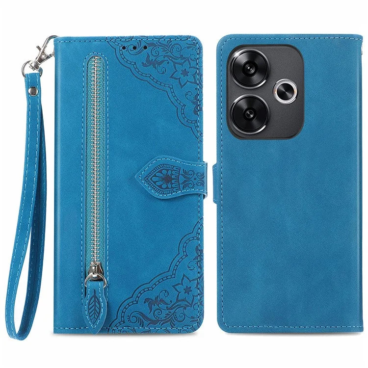 For Xiaomi Redmi Turbo 3 5G / Poco F6 5G Case Zipper Wallet Leather Floral Phone Cover