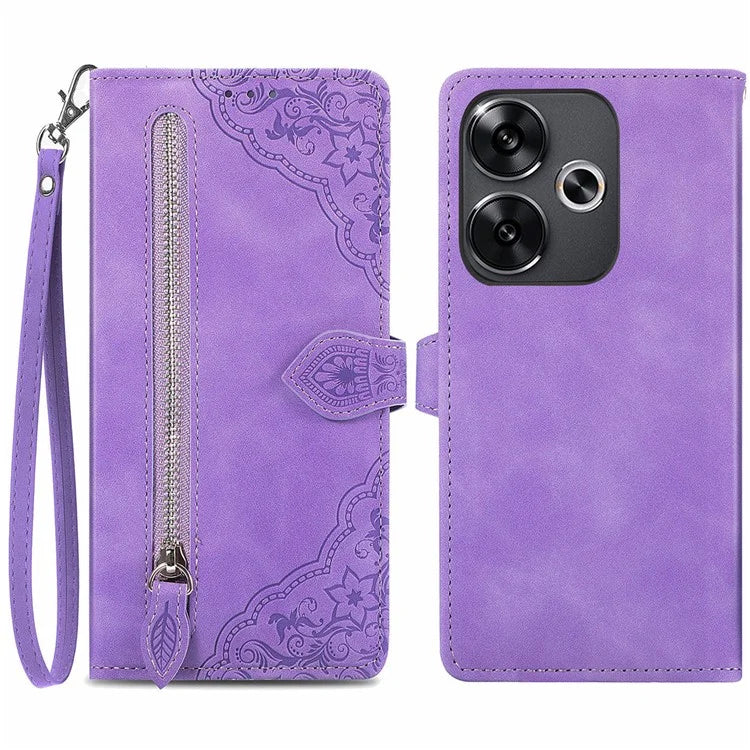 For Xiaomi Redmi Turbo 3 5G / Poco F6 5G Case Zipper Wallet Leather Floral Phone Cover
