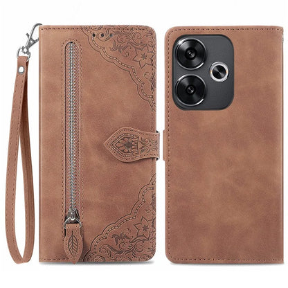 For Xiaomi Redmi Turbo 3 5G / Poco F6 5G Case Zipper Wallet Leather Floral Phone Cover